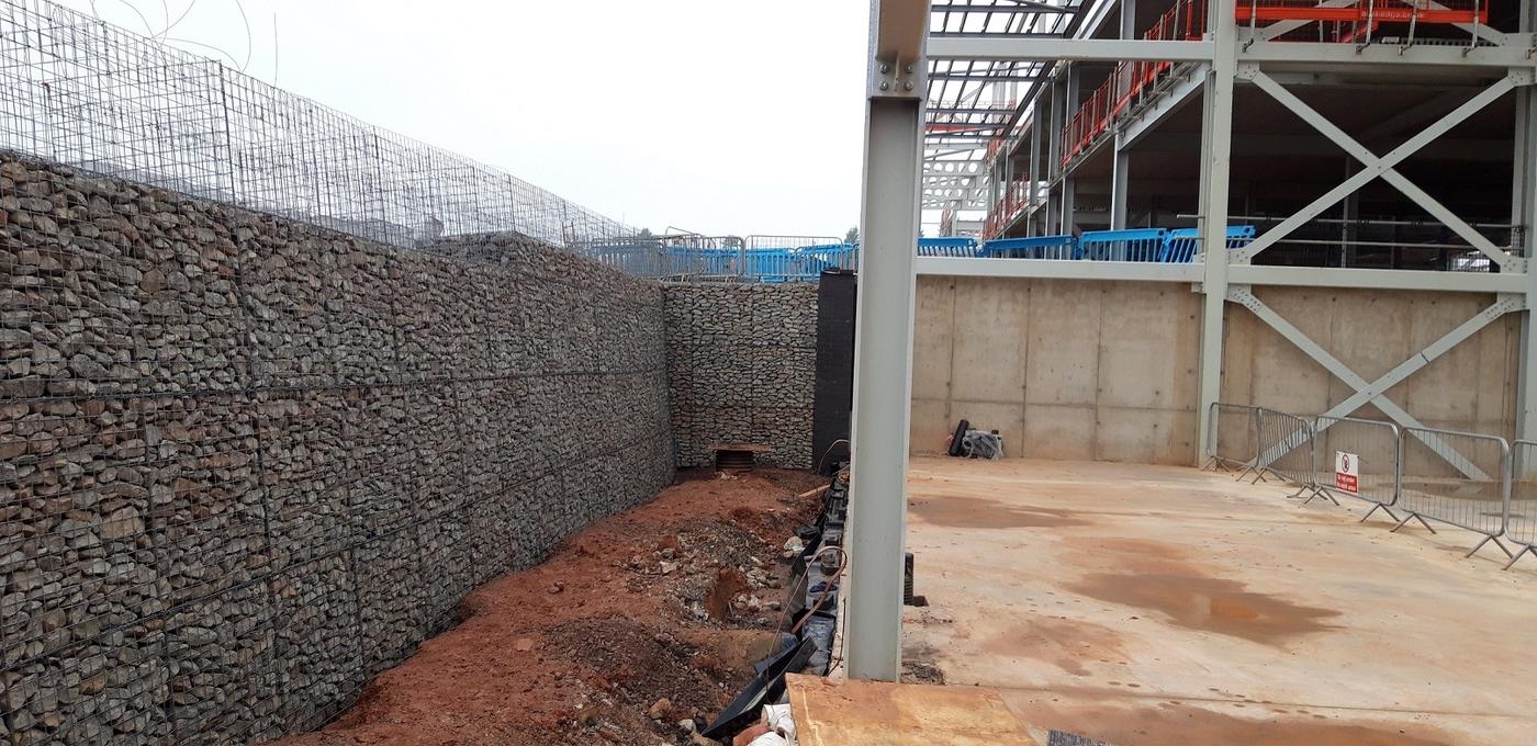 Gabion basket retaining wall