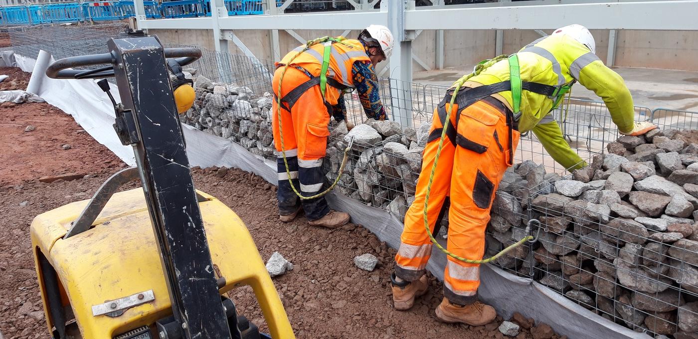 Gabion basket retaining wall