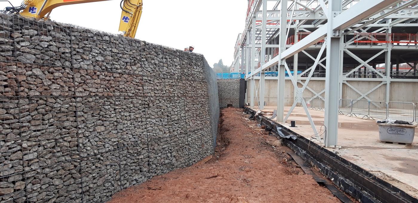 Gabion basket retaining wall