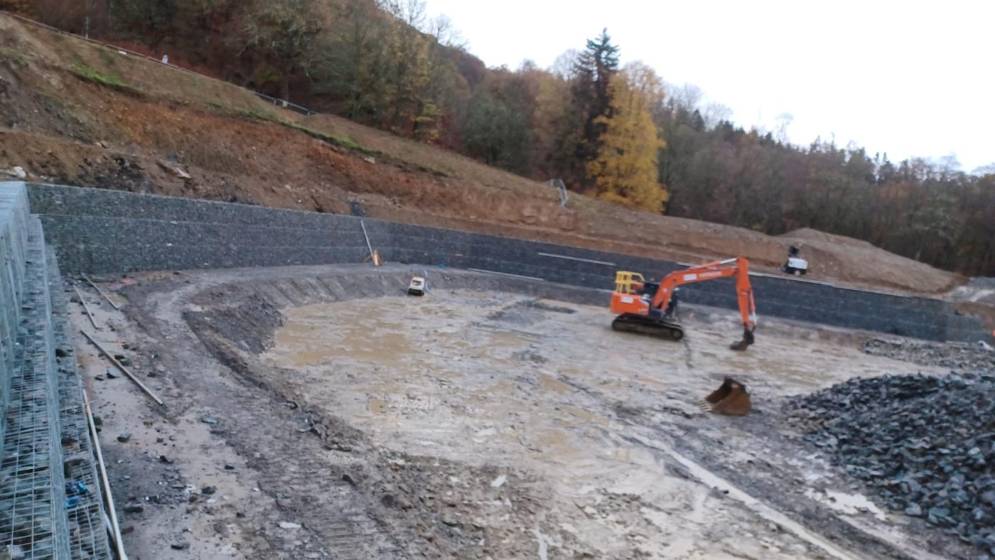 Gabion basket retaining wall