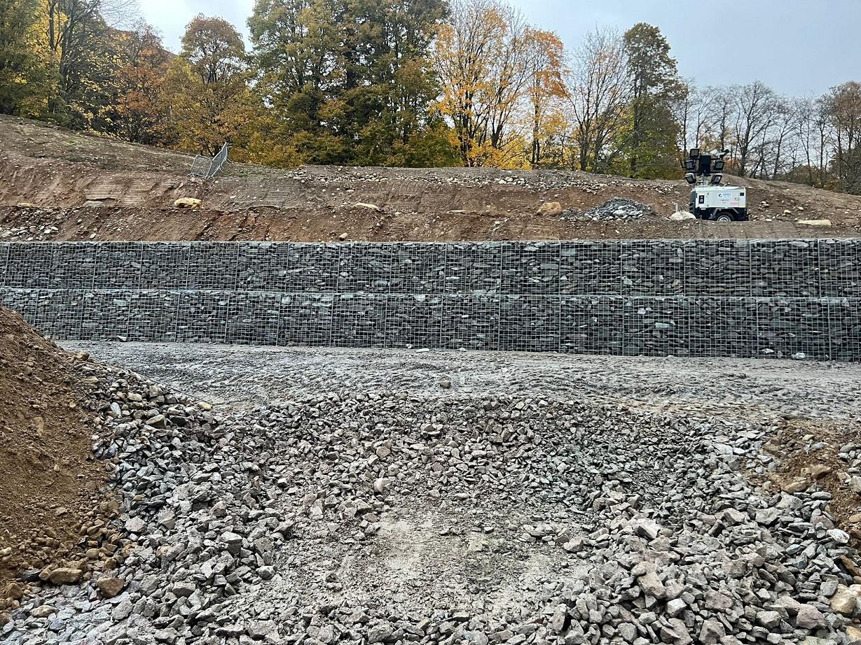 Gabion basket retaining wall