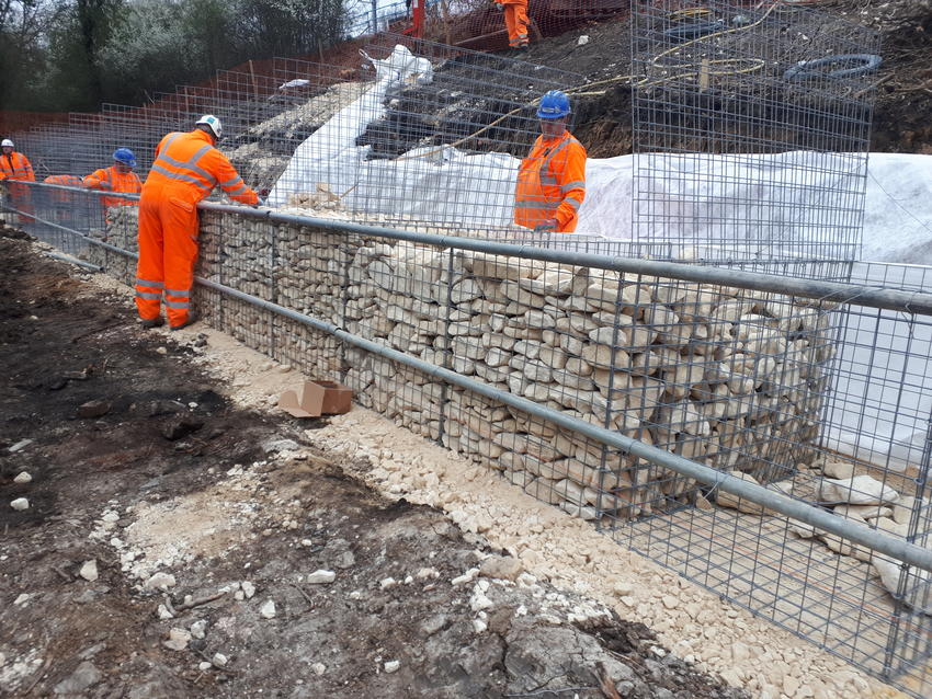 Gabion basket retaining wall